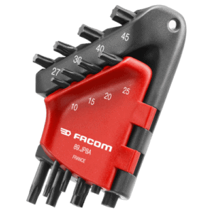 Facom 89.JP set of Torx keys in a compact wallet with sizes from T10 to T45 for precise screwdriving.