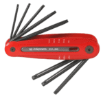 Facom 89.JM hexagon Torx keys set on red storage sleeve, ideal for precision mechanical work.