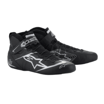 Alpinestars Tech-1 Z V3 Race Boots in black with white logo accents, designed for motorcycle racing performance and safety.
