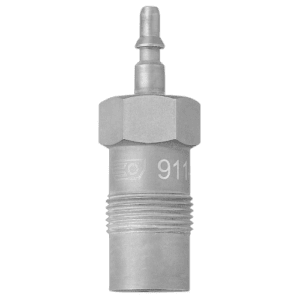 Close-up of Facom screw-on dummy injector 911-V4 with detailed threading and branding on a black background.