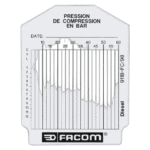 Facom diesel engine test card showing pressure readings in bar for diagnostic purposes.