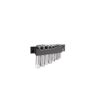 Metric angled box wrench set with multiple sizes, ideal for automotive and mechanical work, displayed on a black holder.