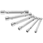 Set of six Facom metric double-ended forged socket wrenches in various sizes, made of durable metal for professional use.