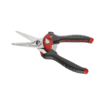 Ergonomic pruning shears with black and red handles, stainless steel blades, designed for gardening and horticulture tasks.