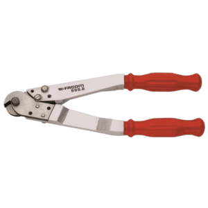 Facom steel cable cutters with red handles, ideal for electrical and industrial use, featuring durable construction and sharp cutting blades.
