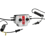 Stilo WRC 9V co-driver intercom system for rally racing with dual microphone and volume controls.