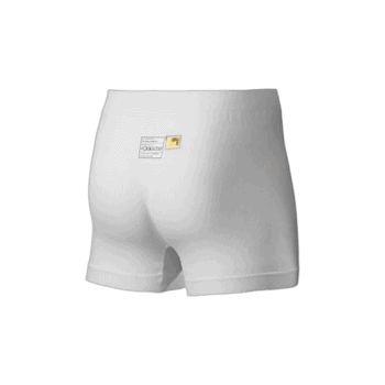 White Grand Prix Racewear boxer shorts designed for motorsport safety and comfort, featuring a snug fit and high-quality fabric.