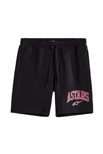 Black Alpinestars Dunker Shorts with pink and white logo, ideal for motorsport enthusiasts and casual wear.