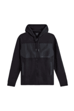 Black Grand Prix Racewear hoodie with zip-up front and hood, designed for motorsport enthusiasts and racers.