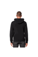 Back view of a man wearing a black Grand Prix Racewear hoodie, suitable for motorsport enthusiasts and racers.