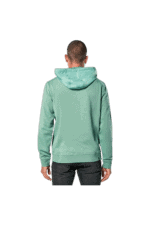 Back view of a man wearing a mint green hoodie, showcasing casual racing-inspired apparel from Grand Prix Racewear.