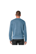 Back view of a man wearing a blue racing sweatshirt, suitable for motorsport events and racewear.