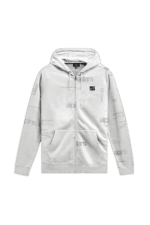 White zip-up hoodie with Grand Prix Racewear branding, featuring a front pocket and adjustable drawstrings, ideal for motorsport enthusiasts.