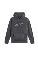 Black Grand Prix Racewear hoodie with white logo, ideal for motorsport fans and racers, featuring a front pocket and adjustable drawstrings.