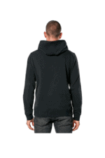Back view of a person wearing a black hoodie, suitable for motorsport racing apparel from Grand Prix Racewear.