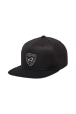 Black snapback cap with AlpineStars logo patch, ideal for motorsport fans and racewear enthusiasts.
