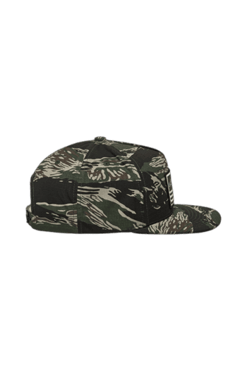 Camouflage racing cap with adjustable strap, designed for motorsport enthusiasts and racewear fans.