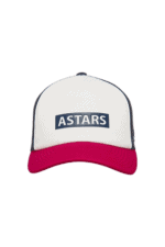 White and pink Grand Prix Racewear cap with 'ASTARS' logo, designed for motorsport enthusiasts and racers.