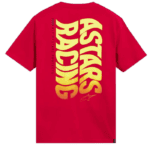 Red Grand Prix Racewear T-shirt with bold yellow and orange 'ASTARS RACING' logo and Alpinestars branding for motorsport enthusiasts.