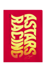 Grand Prix Racewear logo on a red background, featuring bold yellow and orange text with a stylised star symbol.