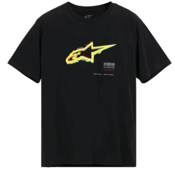 Black Alpinestars Electrica CSF short sleeve T-shirt with colourful logo and branding details.
