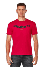 Red Grand Prix Racewear T-shirt with black logo, designed for motorsport enthusiasts and racers.