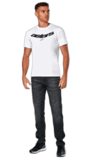 Men's white Astars racing T-shirt with black logo, ideal for motorsport enthusiasts and racewear fans.