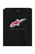 Alpinestars racing t-shirt featuring the prominent Alpinestars logo on a black background.