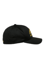 Black Grand Prix Racewear cap with yellow logo, designed for motorsport enthusiasts and racers.