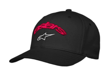 Black racing cap with pink 'Sparco' logo and white Alpinestars emblem, designed for motorsport enthusiasts.
