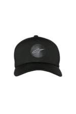 Black Alpinestars cap with logo, ideal for motorsport enthusiasts and racewear fans.