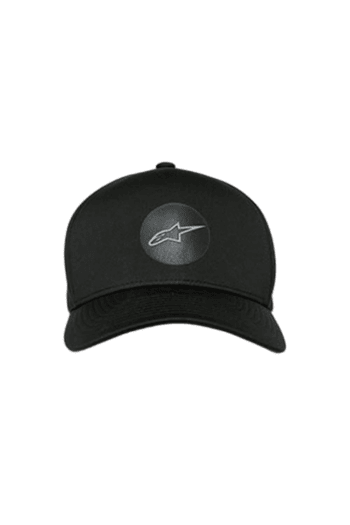 Black Alpinestars cap with logo, ideal for motorsport enthusiasts and racewear fans.