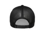 Black mesh trucker cap with adjustable strap, ideal for motorsport enthusiasts and racewear fans.