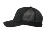 Black trucker cap with mesh back, ideal for motorsport enthusiasts and racewear fans.