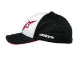 Black and white racing cap with red logo and 'asars' branding, ideal for motorsport enthusiasts and racewear fans.