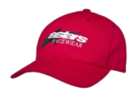 Red Grand Prix Racewear cap with logo, ideal for motorsport enthusiasts and racewear fans.