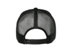 Black mesh trucker cap with adjustable strap, ideal for motorsport enthusiasts and racewear fans.