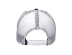 White mesh trucker cap with adjustable strap, front view, on a black background.