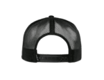 Black mesh trucker cap with adjustable snapback closure, ideal for motorsport enthusiasts and racewear fans.