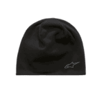 Black Alpinestars beanie hat, ideal for motorsport enthusiasts and racewear fans.