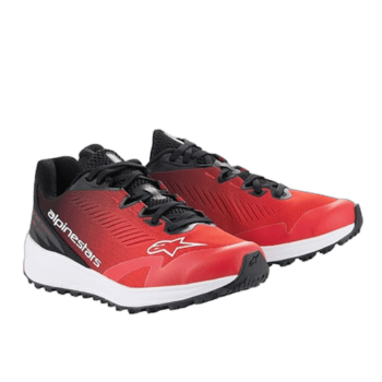 Red and black Grand Prix Racewear racing shoes with Alpinestars logo for motorsport enthusiasts.
