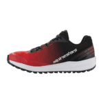 Alpinestars racing shoe in red and black with white sole, designed for motorsport safety and performance.