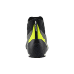Close-up of a high-performance racing shoe from Grand Prix Racewear with black, grey, and neon yellow accents, designed for motorsport enthusiasts.