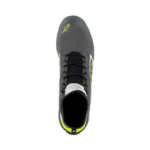 Close-up of a grey and black Grand Prix Racewear racing shoe with yellow accents, designed for motorsport enthusiasts.