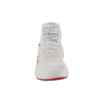 Close-up of a white Grand Prix Racewear racing shoe with red accents, designed for motorsport safety and performance.
