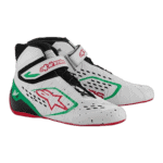 Alpinestars Grand Prix racing shoes with white, black, green, and red design for motorsport enthusiasts.