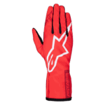 Red racing glove with white star logo and black accents, designed for motorsport safety and performance.