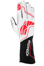 Alpinestars racing glove with white, red, and black design, ideal for motorsport enthusiasts and professional racers.