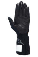 Close-up of a black racing glove from Grand Prix Racewear, designed for motorsport safety and performance.