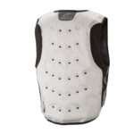 Grand Prix Racewear protective vest with black and white design, featuring multiple ventilation holes for racing safety and comfort.
